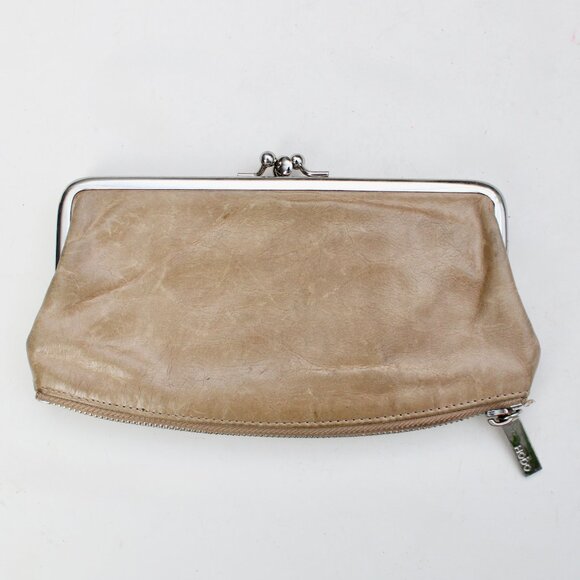 HOBO Handbags - Hobo International Millie Clutch Tan Leather Kiss-Lock Closure Purse Handbag